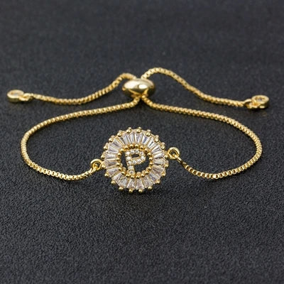 Cubic Zirconia A-Z Initial Charm Bracelet - Personalized Elegance P