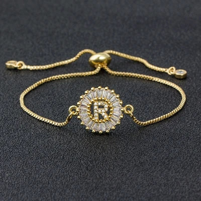 Cubic Zirconia A-Z Initial Charm Bracelet - Personalized Elegance R
