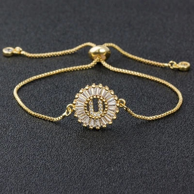 Cubic Zirconia A-Z Initial Charm Bracelet - Personalized Elegance U