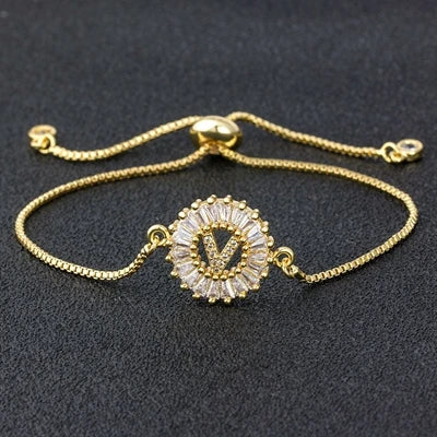 Cubic Zirconia A-Z Initial Charm Bracelet - Personalized Elegance V