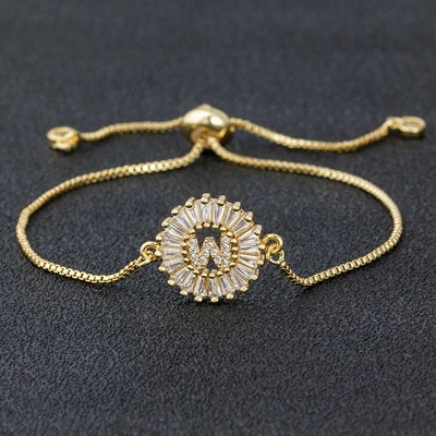 Cubic Zirconia A-Z Initial Charm Bracelet - Personalized Elegance W