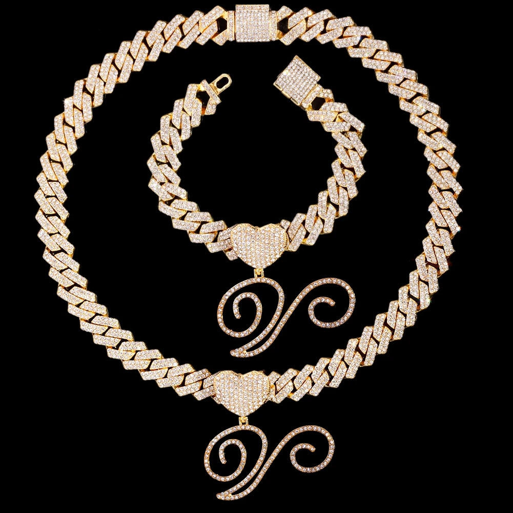 V Cursive Pendant Jewelry Set