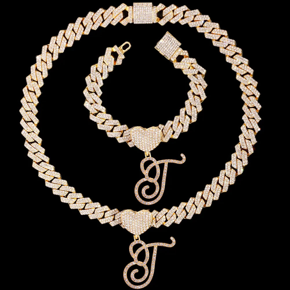 J Cursive Pendant Jewelry Set