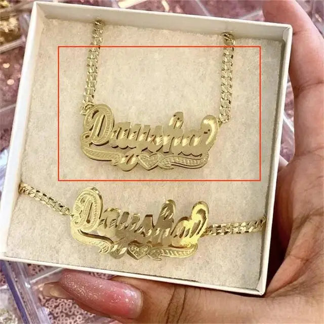 Custom 3D Name Necklace – Nameplate with Crown Design for Women j