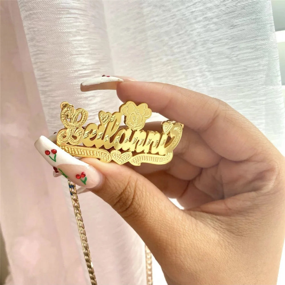 Custom 3D Name Necklace – Nameplate with Crown Design for Women k