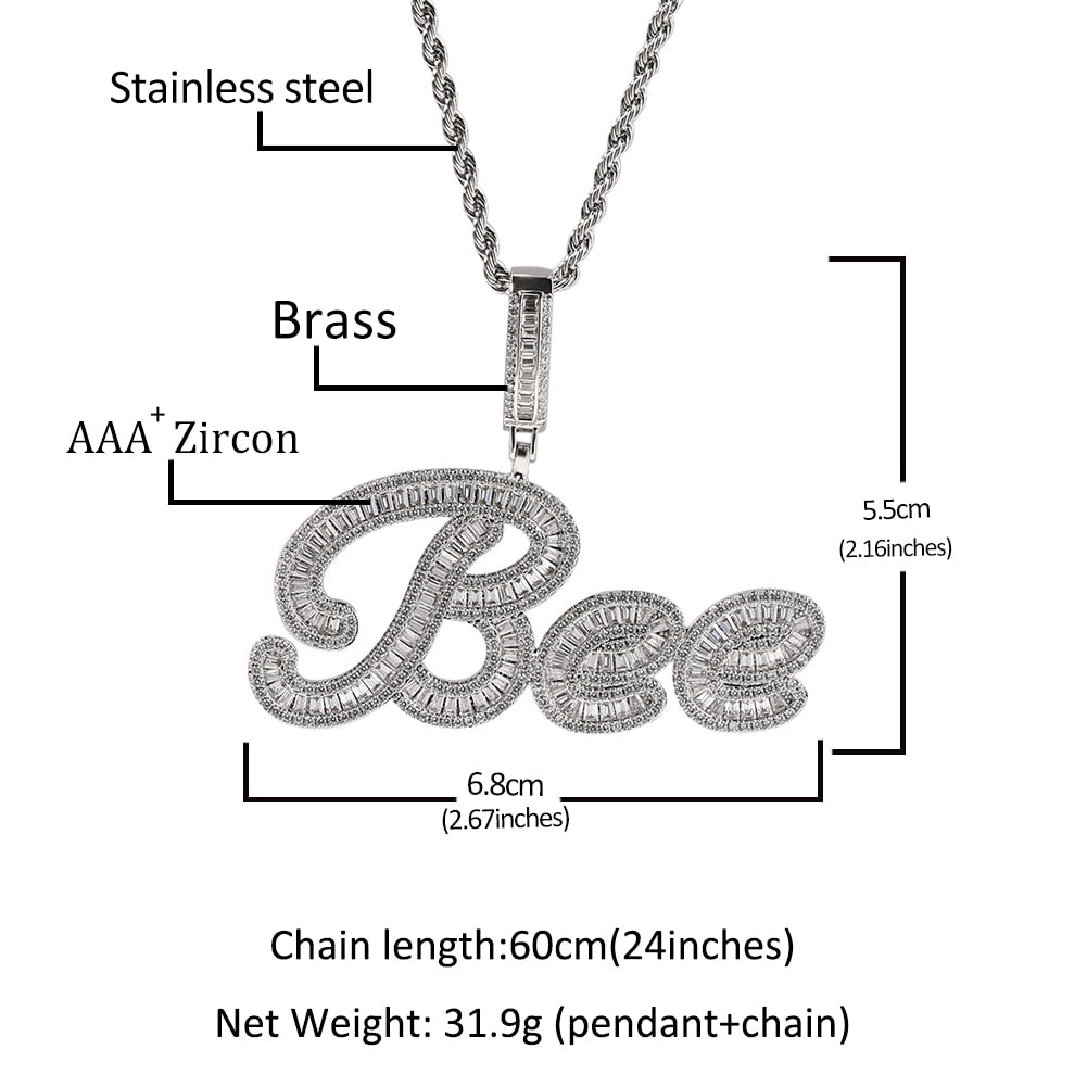 Size of Custom Letter Name Pendant Necklace