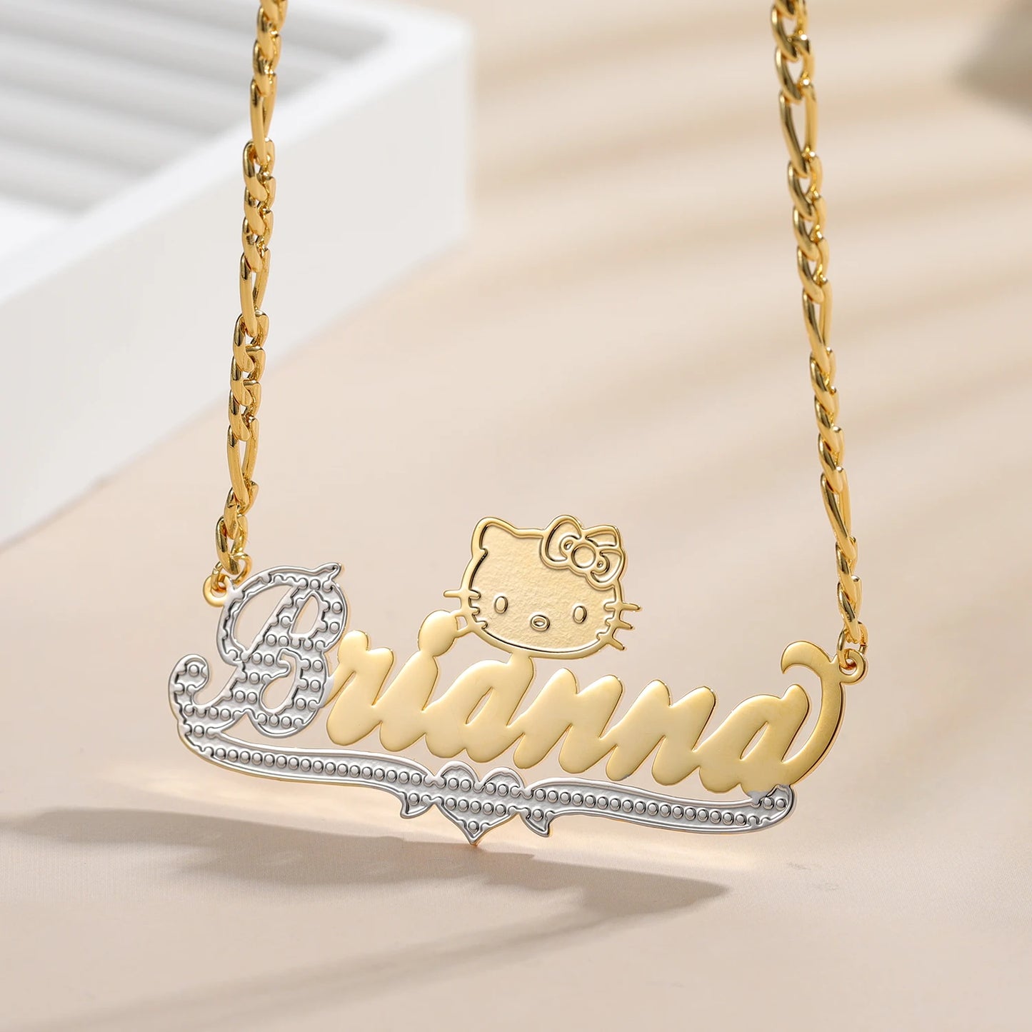 Stainless Steel Luxury Custom Name Necklace with Cat Pendant