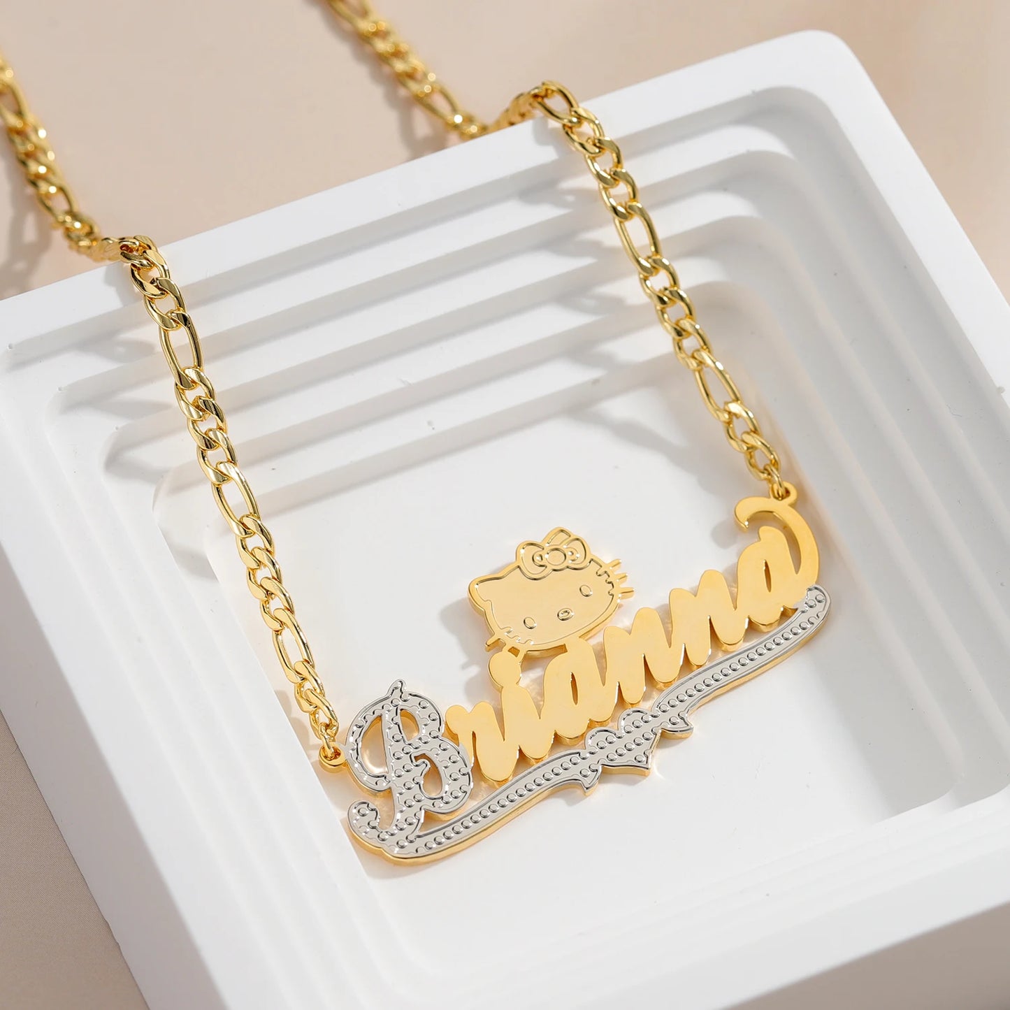 Stainless Steel Luxury Custom Name Necklace with Cat Pendant a