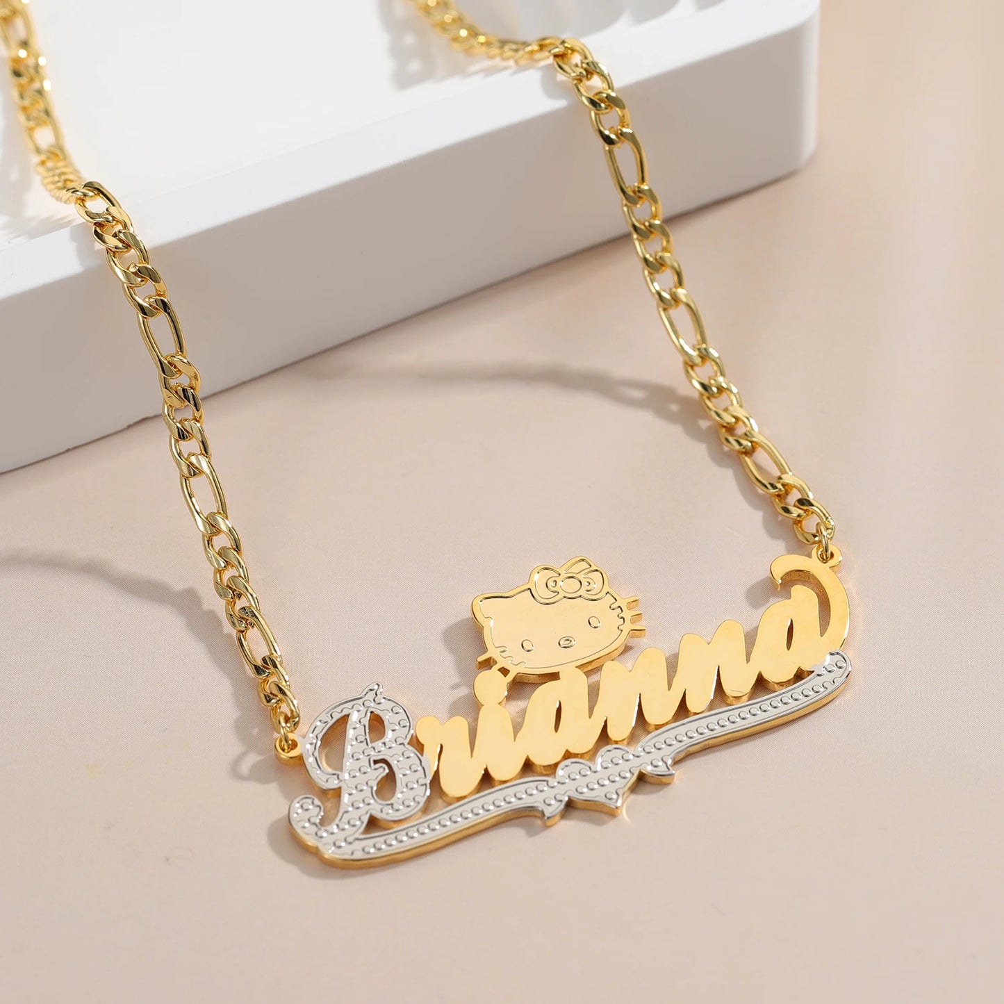 Stainless Steel Luxury Custom Name Necklace with Cat Pendant b