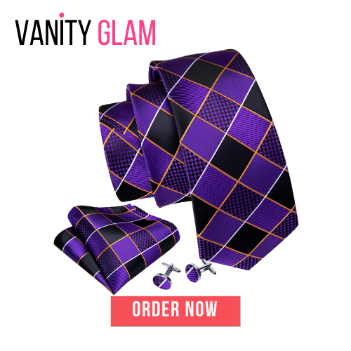 Dark Purple Plaid Tie Set