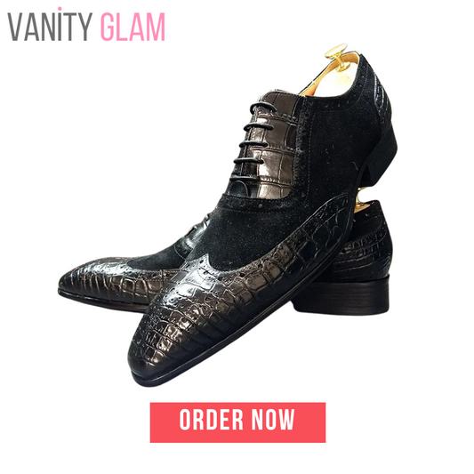 Men’s Elegant Crocodile Print Oxford Shoes – Lace-Up Leather Dress Shoes for Weddings & Office Vanity Glam