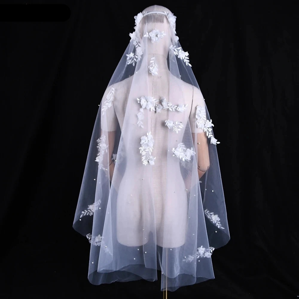 Elegance 3D Flowers Wedding Veil