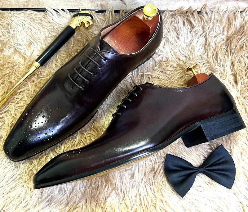 Elegant Black Coffee Men Leather Shoes