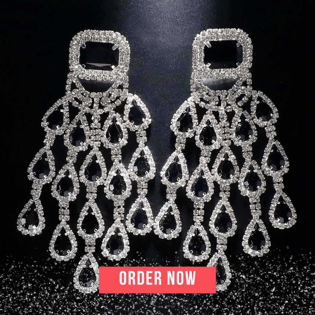 Silver Elegant Bridal Crystal Tassel Earrings