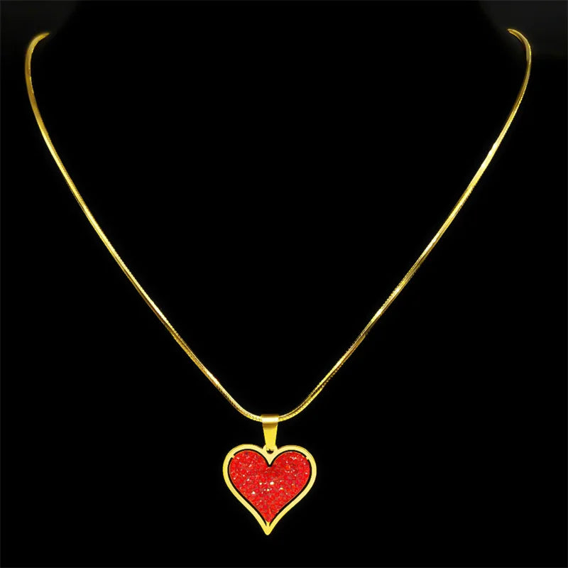 Red Elegant Heart Crystal Love Necklace 