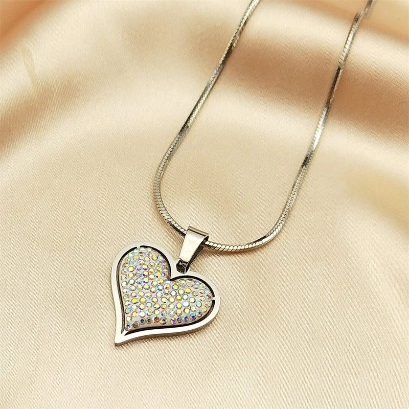 Silver Elegant Heart Crystal Love Necklace