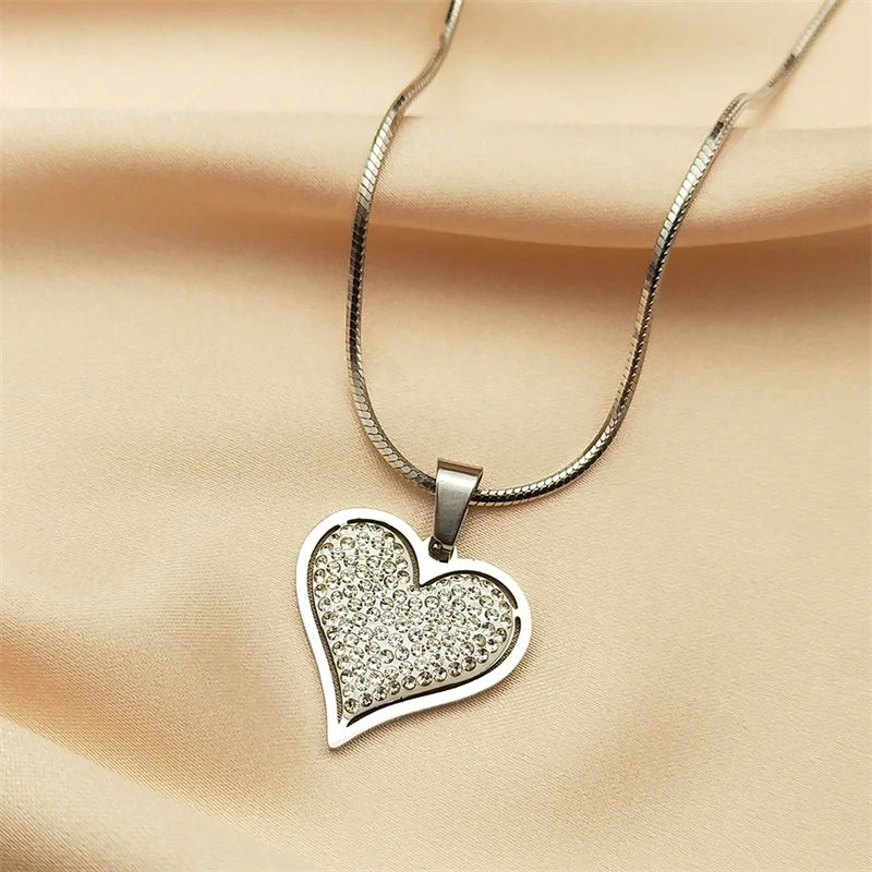 Silver Elegant Heart Crystal Love Necklace