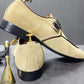 Men’s Elegant Suede Monk Strap Loafers – Khaki Buckle Slip-On Dress Shoes for Office & Weddings g