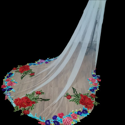 Embroidered Lace Wedding Veil 