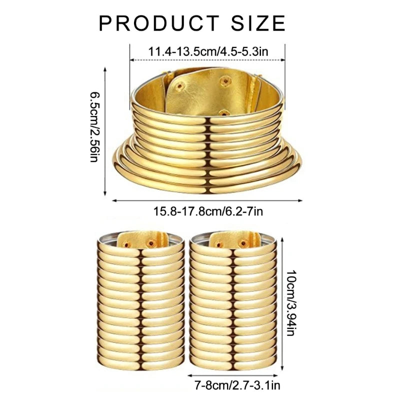 Ethnic Collar Jewelry Set – Trendsetting Long Neck Choker in Gold/Silve dimension