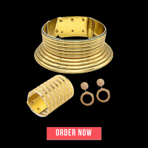 Ethnic Collar Jewelry Set – Trendsetting Long Neck Choker in Gold/Silver Vanity Glam