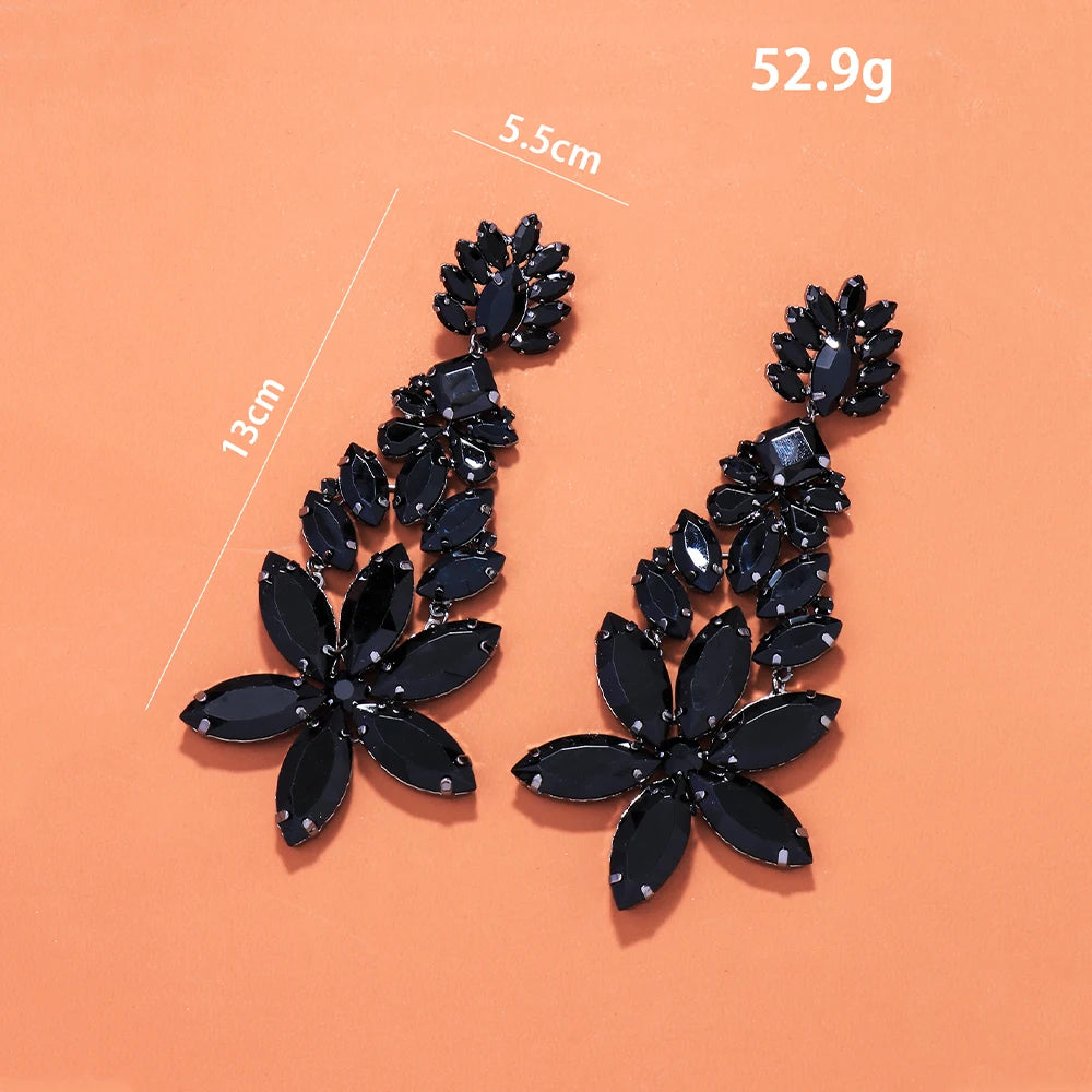 Exaggerated Black Crystal Dangle Earrings – Bold Statement Jewelry for Drag Queens & Fashion Icons dimension