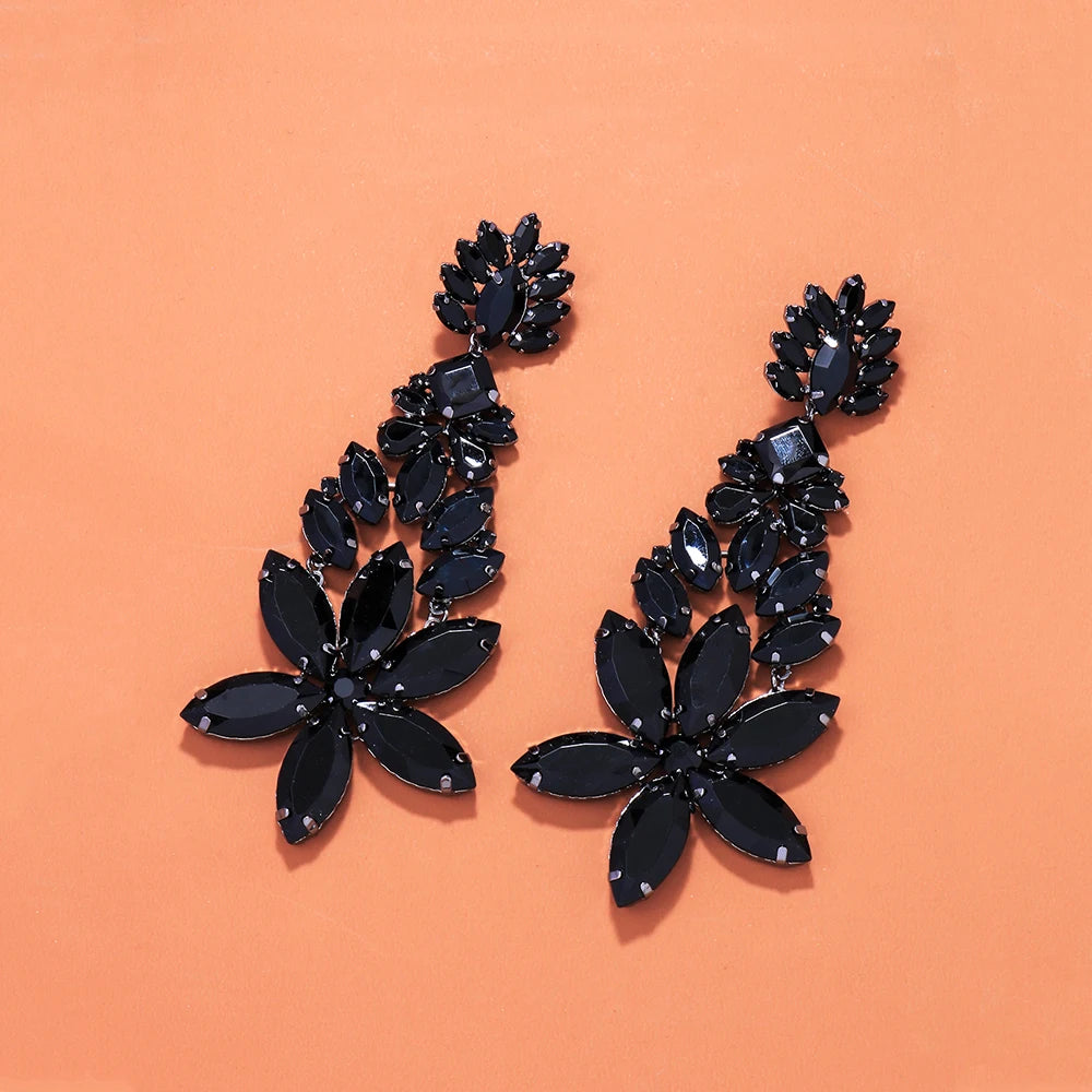 Exaggerated Black Crystal Dangle Earrings – Bold Statement Jewelry for Drag Queens & Fashion f