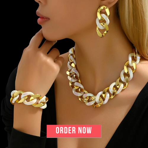 Exaggerated Fashion Necklace, Bracelet & Earrings Set – Bridal Temperament Bead Jewelry