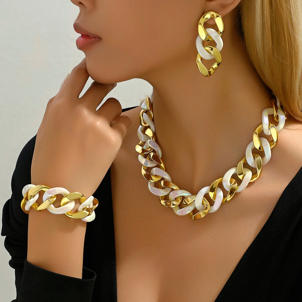 Exaggerated Bridal Temperament Bead Jewelry Set Imitation Rhodium Plated