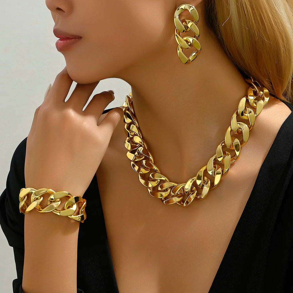 Exaggerated Bridal Temperament Bead Jewelry Set Pure Gold Color