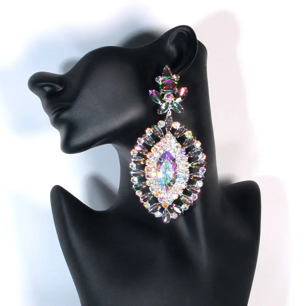 Exaggerated Crystal Drop Earrings – Large Rhinestone Statement Jewelry for Women & Queens