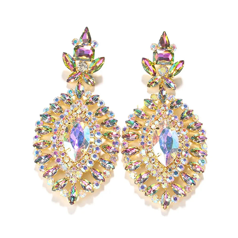 Exaggerated Crystal Drop Earrings – Large Rhinestone Statement Jewelry for Women & Queens Gold