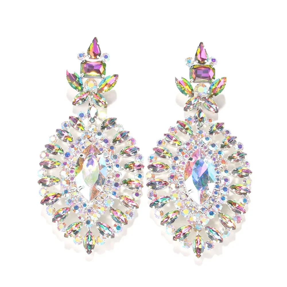 Exaggerated Crystal Drop Earrings – Large Rhinestone Statement Jewelry for Women & Queens Silver