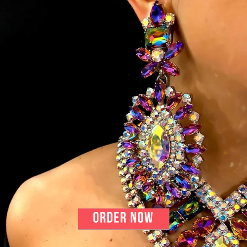 Exaggerated Crystal Drop Earrings – Large Rhinestone Statement Jewelry for Women & Queens Vanity Glam