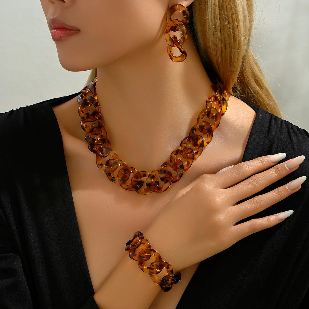 Exaggerated Fashion – Bridal Temperament Bead Jewelry Set Gold-color