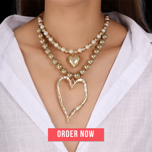 Exaggerated Hollow Big Heart Pendant Necklace – Punk CCB Ball Beads Statement Jewelry for Women & Girls Vanity Glam