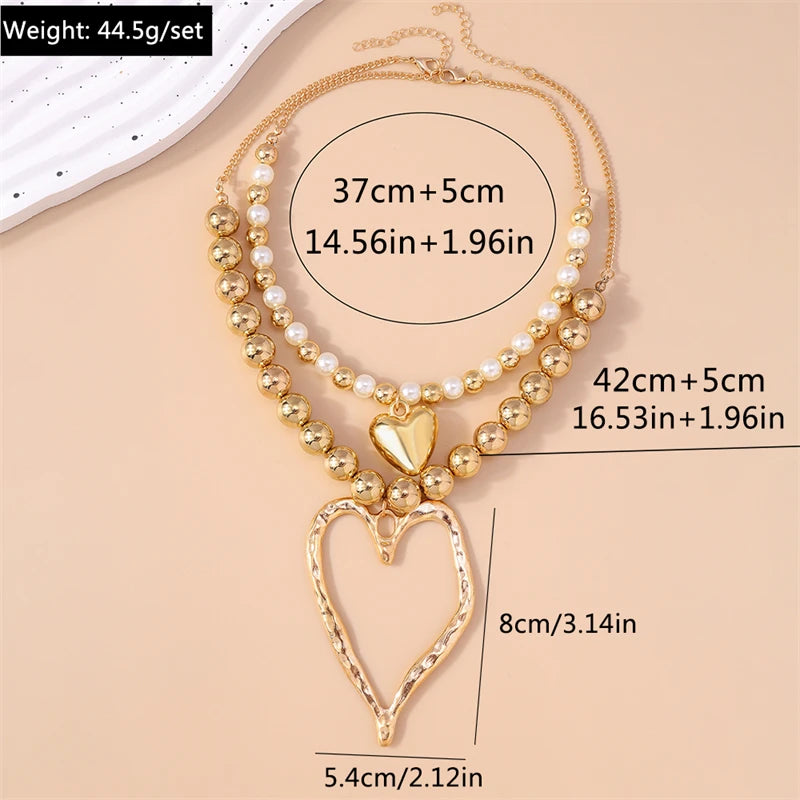 Exaggerated Hollow Big Heart Pendant Necklace – Punk CCB Ball Beads Statement Jewelry for Women & Girls dimension