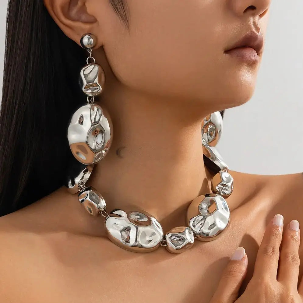 Bold Irregular CCB Beads Choker Necklace & Earrings Set for Women