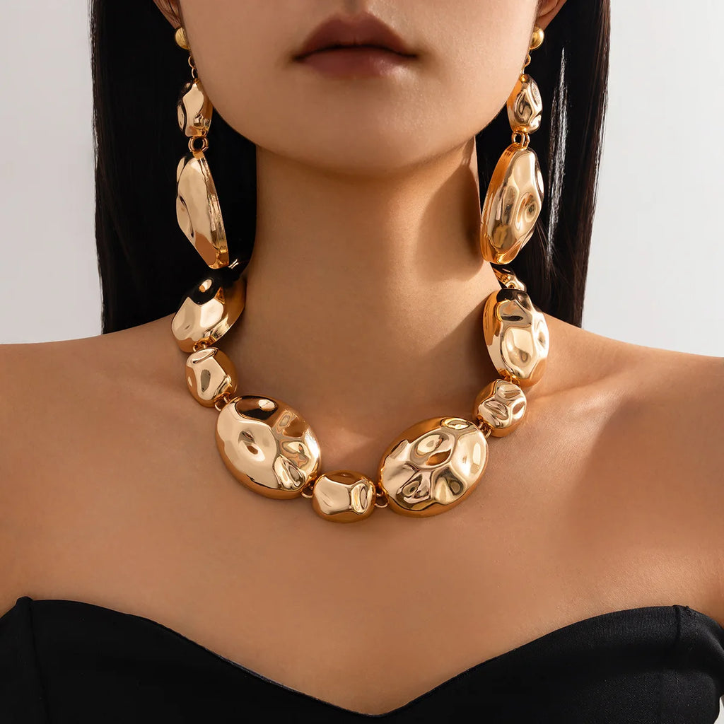 Bold Irregular CCB Beads Choker Necklace & Earrings – Fashion Jewelry Set for Women model