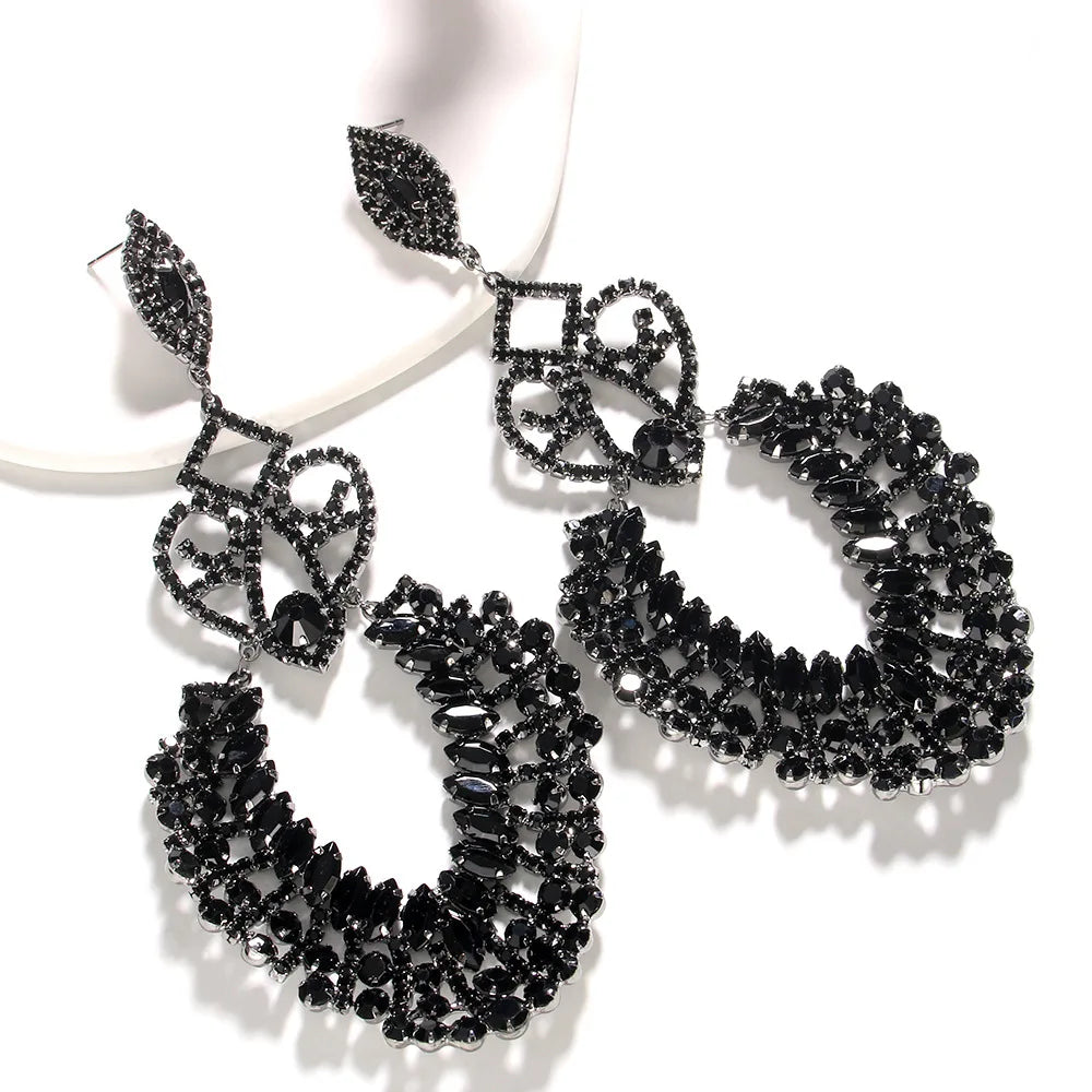 Black Exaggerated Large Rhinestone Earrings