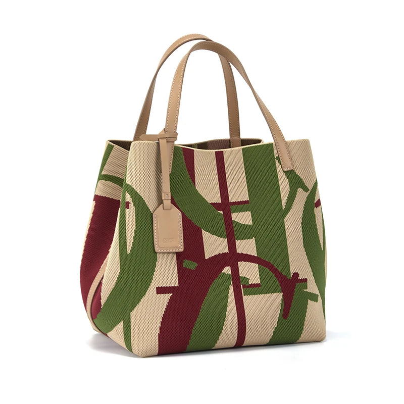 white red green handbag