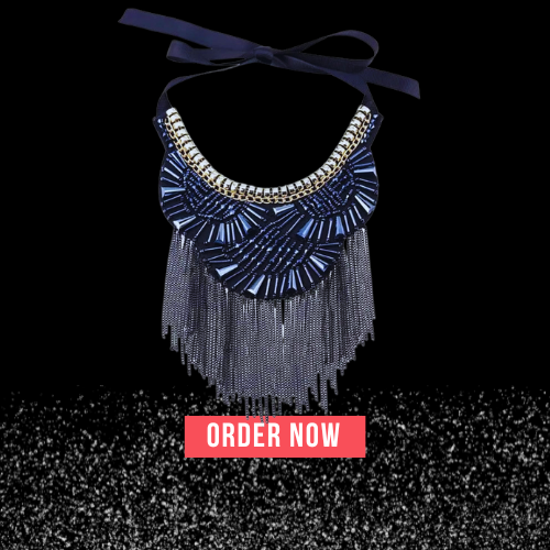 Fabric Crystal Collar Tassels Necklace