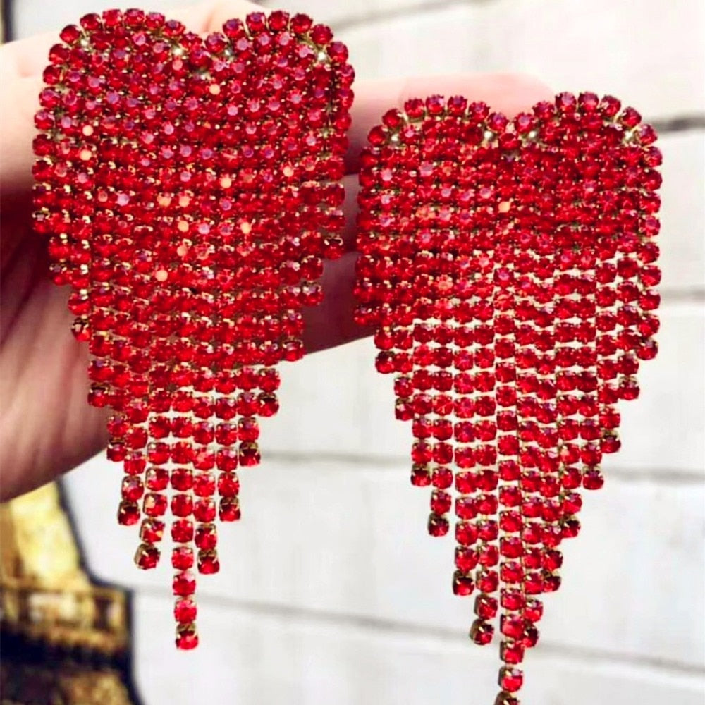 Rhinestone Heart Dangle Earrings