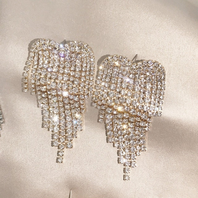 Rhinestone Heart Dangle Earrings