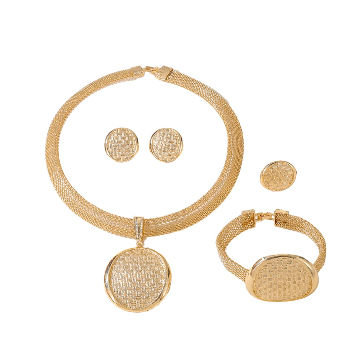 Fashion Jewelry Set – Round Pendant Necklace, Bracelet, Earrings