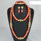 Nigerian fashion coral beads bridal necklace and earrings set for African wedding