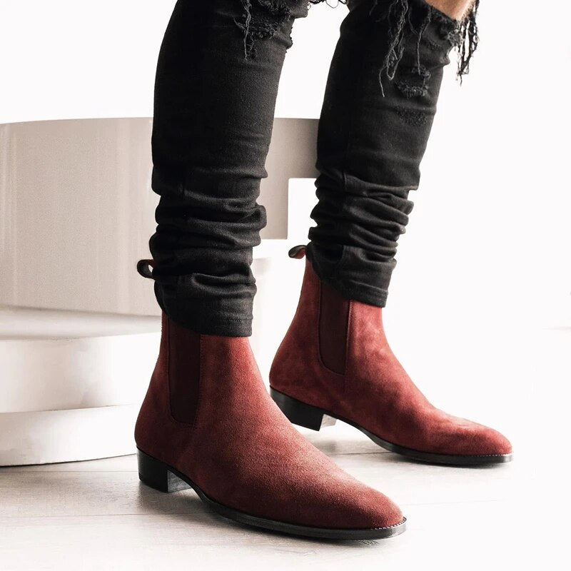 Faux Suede Cowboy Chelsea Boots