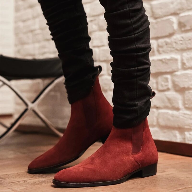 Faux Suede Cowboy Chelsea Boots