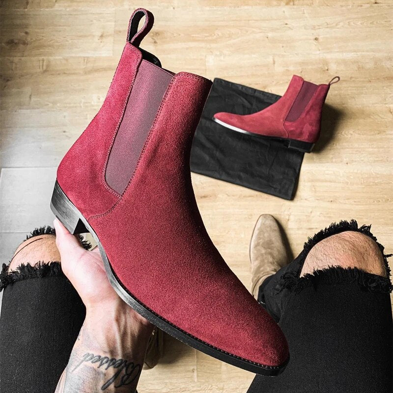 Faux Suede Cowboy Chelsea Boots