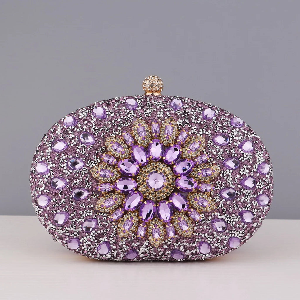 Flower Rhinestones Evening Bags purple